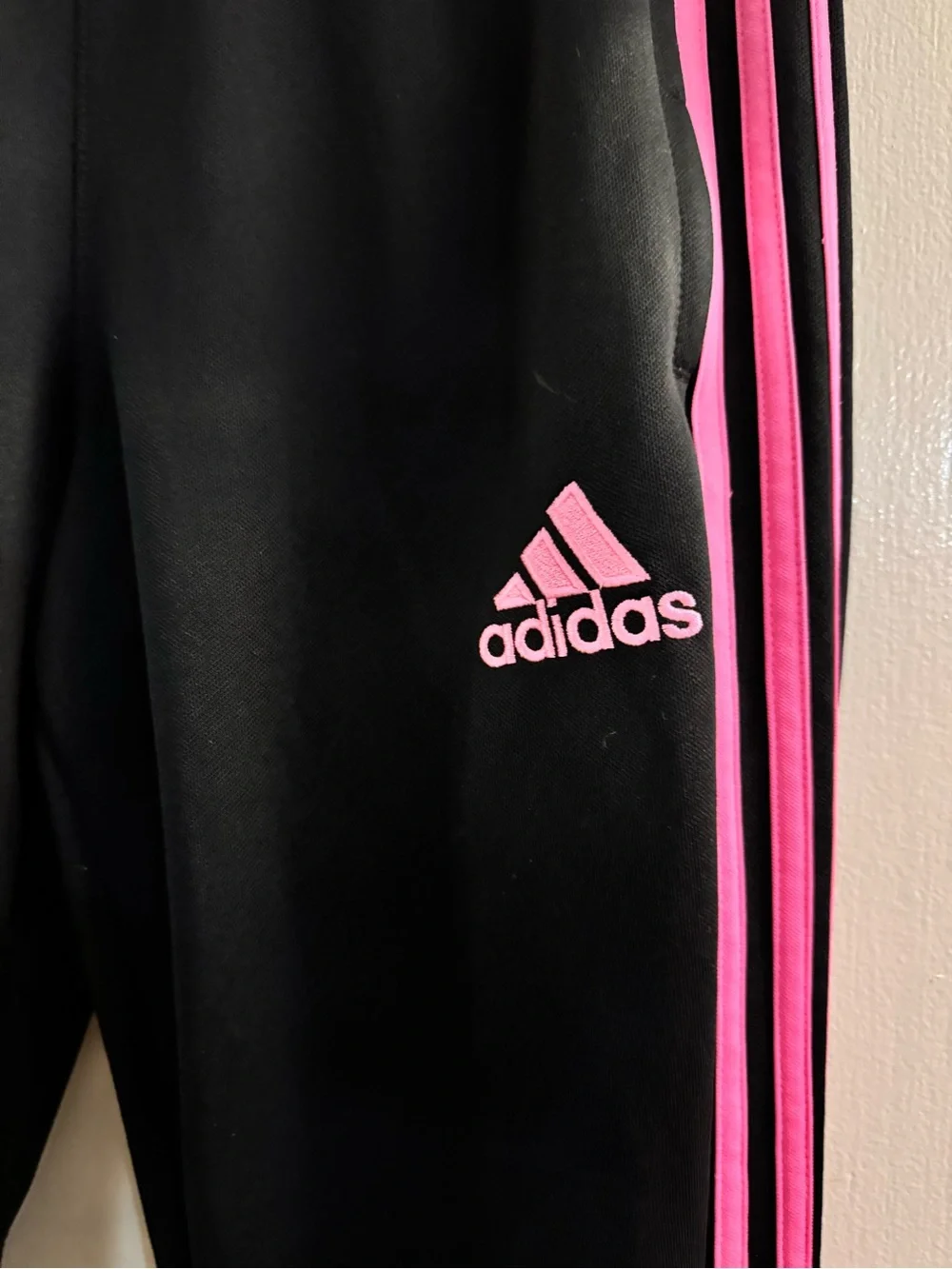 Adidas Black Track Pants with Hot Pink Stripes Size Juniors Large